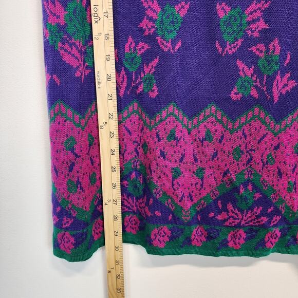 Vintage SML Sport Knit Midi Skirt Size L Purple Pink Cottage Twee Kitsch 80s 90s - Picture 6 of 9